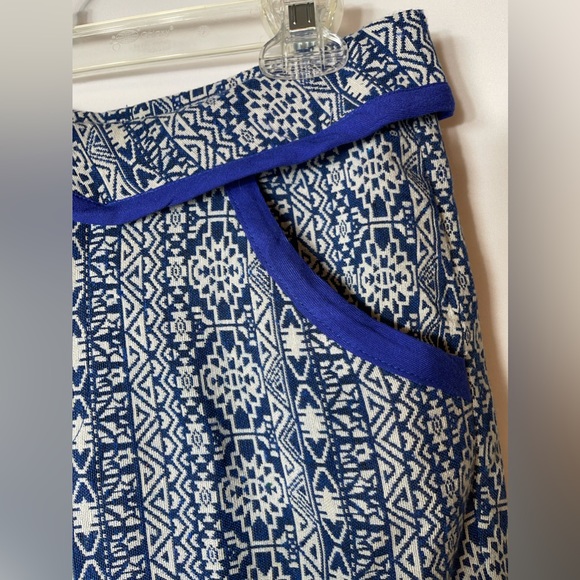 Tobi Pants Women’s Fold Over High Waisted Tapered Leg Sz Med Ikat Pattern Blue - Picture 2 of 7